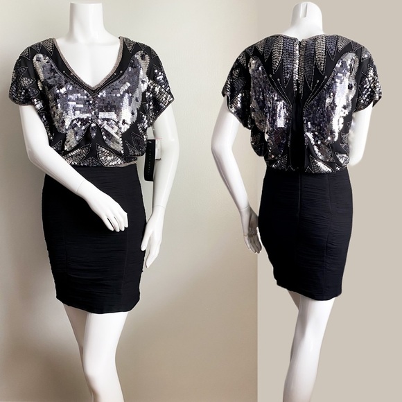 AIDAN MATTOX Sequin Beaded Butterfly Disco Formal Dress Cocktail Glam Wedding 2 - Picture 10 of 14